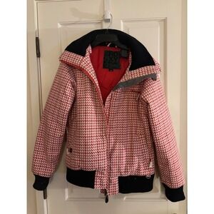 Roxy Snow 5,000 Womens Red Houndstooth Hooded Ski Snowboard Jacket Size Large
